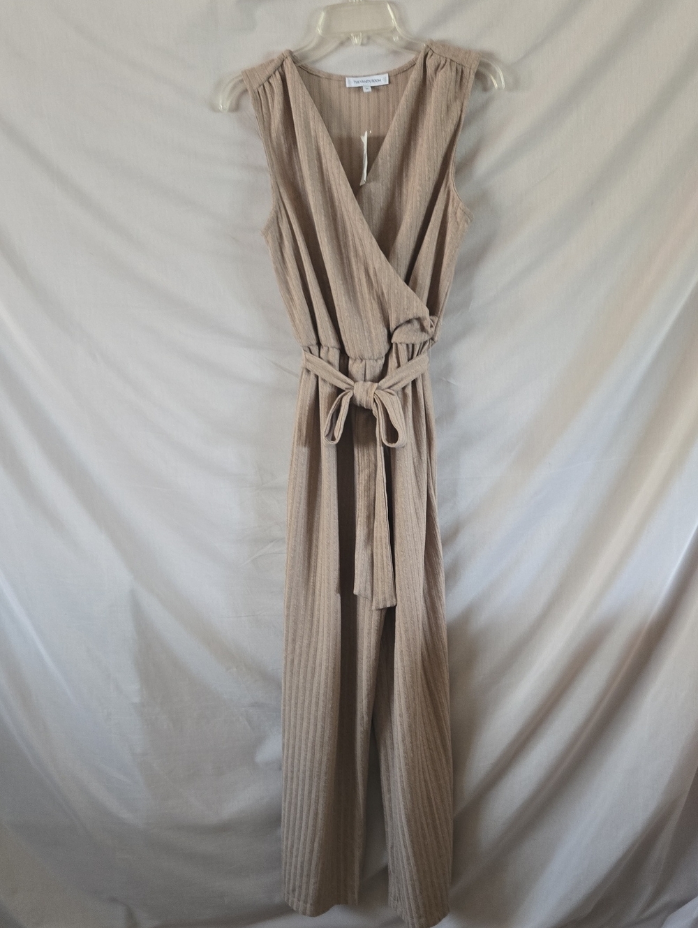 The Vanity Room Khaki Wrap Jumpsuit with Tie Waist